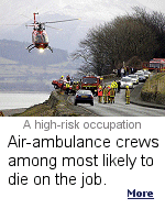 The rate of fatalities per 100,000 air-ambulance employees over the past 10 years exceeds other dangerous professions such as logging or deep-sea fishing.